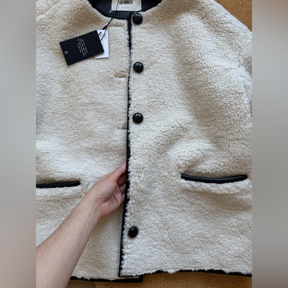 🎄NWT 4th & Reckless exclusive button detail faux shearling jacket in cream - Picture 6 of 11